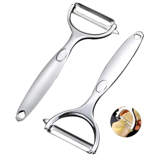GIONAR 2 Stück Sparschäler, Kartoffelschäler, Edelstahl Spargelschäler, Gemüseschäler, Ultrascharfe Klinge Zum Schälen Von Kartoffeln, Karotten, Zitrusfrüchten und Gemüse von GIONAR