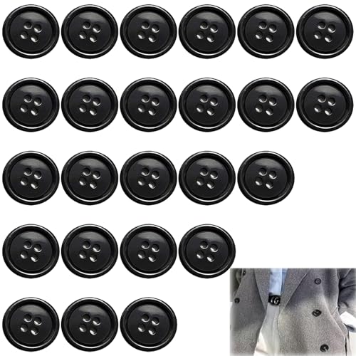 GIONAR 24 Pcs Knöpfe Schwarz 15 MM, Buttons Knopf Zum Annähen, Knöpfe für Strickjacke,Hemden,Anzüge,Mäntel von GIONAR