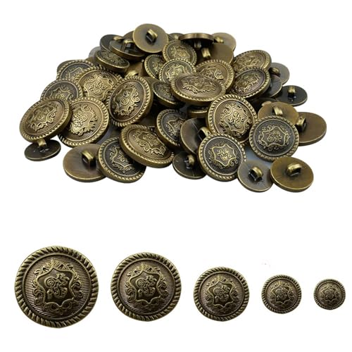GIONAR 75 Stück Knöpfe Metall, Trachtenknöpfe mit Schaft, Metallknöpfe Ösenknöpfe Vintage Knöpfe, Bronzeknöpfe Annähen Metallknöpfe für Blazer, Jacken, Mäntel, Uniform(12.5mm 15mm 18mm 21mm 25mm) von GIONAR