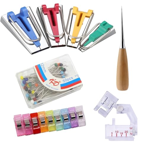 GIONAR Schrägbandformer Set, Schrägband Werkzeug Set mit Stoffklammern, Nähklammern, Perlenkopfnadeln und Ahle, 6/12/18/25 mm Tape Maker Edelstahl Nähen Zubehöre GIONAR Schrägbandformer Set, Schrägband Werkzeug Set mit Stoffklammern, Nähklammern, Perlenkopfnadeln und Ahle, 6/12/18/25 mm Tape Maker Edelstahl Nähen Zubehöre von GIONAR