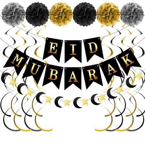 Ramadan Mubarak Deko Set - Wiederverwendbare Eid Mubarak Banner - Inklusive Eid Ramadan Banner Hanging Swirl und Pom Poms für Eid Ramadan Mubarak Kareem Deko Ramadan Mubarak Deko Set - Wiederverwendbare Eid Mubarak Banner - Inklusive Eid Ramadan Banner Hanging Swirl und Pom Poms für Eid Ramadan Mubarak Kareem Deko von GIONAR