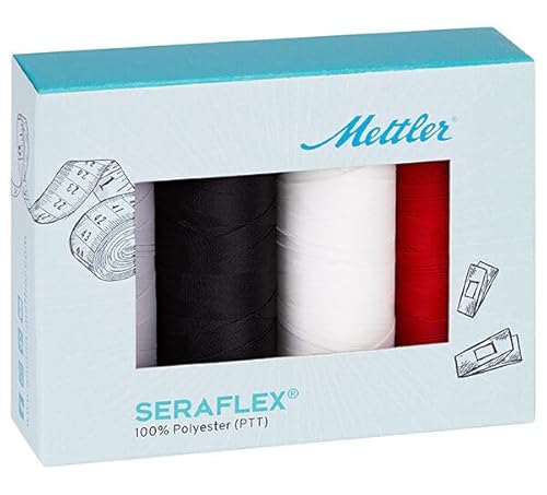 Amann Seraflex Nähfaden 4 x 130m weiß schwarz rot grau von GIORGETTI STRASS