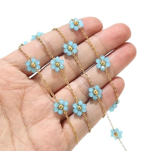 GIOTEL Perlen 1 Meter Edelstahl Daisy Flower Perlenketten for Halskette Armband Fußkettchen DIY Schmuckherstellung Zubehör Schmuckproduktionskette (Color : Light Blue) von GIOTEL