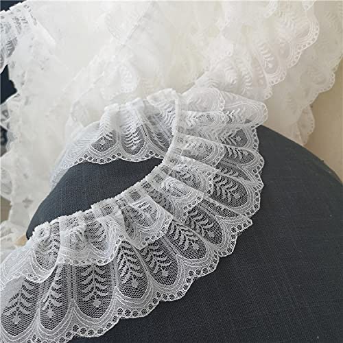 GIOTEL Spitze, doppellagig, Spitzenfalten, geeignet für künstliche Kragenmanschetten, Röcke, Puppenkleidung, Spitzenzubehör, 9 cm breite Spitze (Farbe: Weiß) von GIOTEL