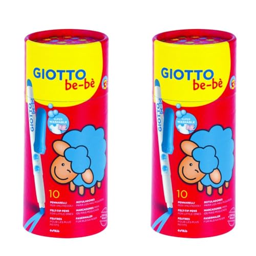 GIOTTO be-bè F469500 - Filzstifte für Kinder, Box mit 10 leuchtenden Farben - unbedenklich - rückstandslos auswaschbar - strapazierfähig, mehrfarbig (Packung mit 2) von GIOTTO be-bè