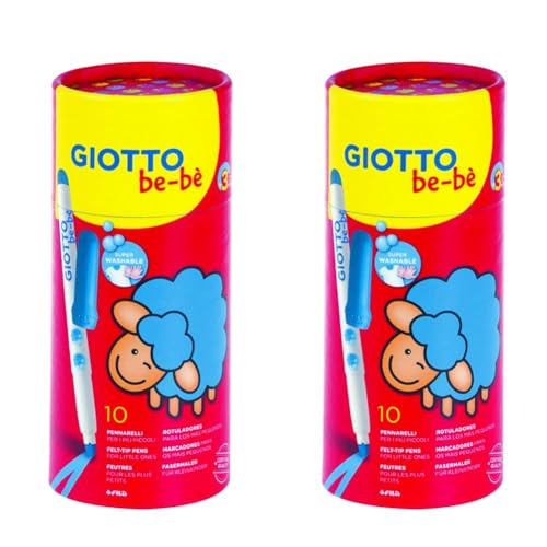 GIOTTO be-bè F469500 - Filzstifte für Kinder, Box mit 10 leuchtenden Farben - unbedenklich - rückstandslos auswaschbar - strapazierfähig, mehrfarbig (Packung mit 2) von GIOTTO be-bè