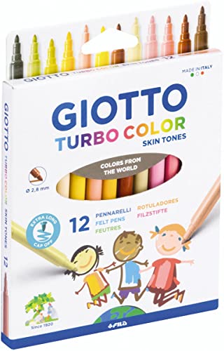 GIOTTO Turbocolor Filzstifte, feine Spitze, 2,8 mm, 12 Hautfarben, ideal für Kinder, Partys und Schulen von GIOTTO