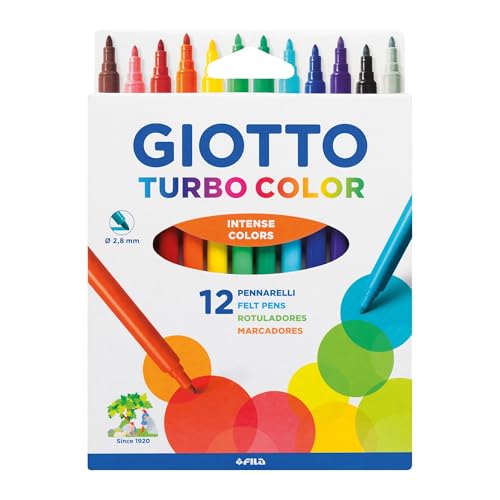 Giotto Turbo Color Fasermaler mit feiner Spitze, intensive Farben, abwaschbar, 12 Stück von GIOTTO