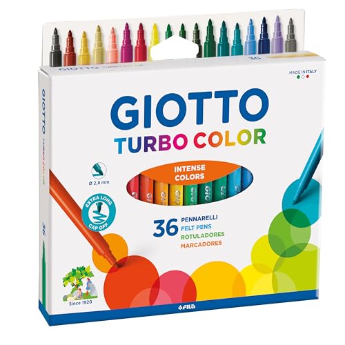 Giotto Turbo Color Fasermaler mit feiner Spitze, intensive Farben, abwaschbar, 36 Stück Giotto Turbo Color Fasermaler mit feiner Spitze, intensive Farben, abwaschbar, 36 Stück von GIOTTO