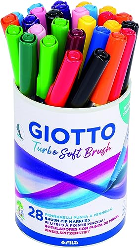 Giotto Turbo Soft Brush, Fasermaler mit weicher Pinselspitze, Metalldose, wasserlöslich, sortierte Farben, 28 Stück Giotto Turbo Soft Brush, Fasermaler mit weicher Pinselspitze, Metalldose, wasserlöslich, sortierte Farben, 28 Stück von GIOTTO