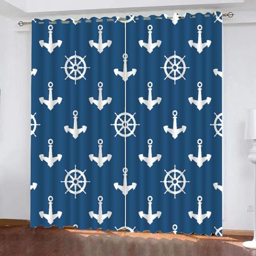 GIOVIA 3D Anker Gardinen Abdunkelnde Ozean Maritim Kindervorhänge Vorhang mit ösen 2er Set Vorhänge Blickdicht Verdunkelungs für Kinderzimmer Schlafzimmer Wohnzimmer B 140 X H 160 cm von GIOVIA