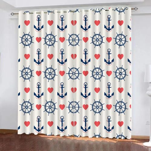 GIOVIA 3D Anker Gardinen Abdunkelnde Ozean Maritim Kindervorhänge Vorhang mit ösen 2er Set Vorhänge Blickdicht Verdunkelungs für Kinderzimmer Schlafzimmer Wohnzimmer B 140 X H 160 cm von GIOVIA