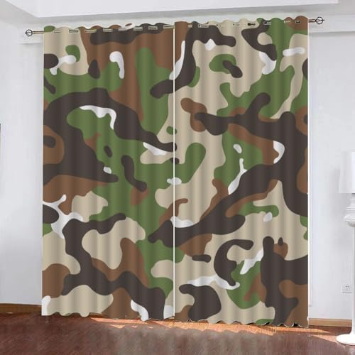 GIOVIA 3D Camouflage Vorhänge Abdunkelnde Abstrakt Geometrisch Kindervorhänge Vorhang mit ösen 2er Set Gardinen Blickdicht Verdunkelungs für Kinderzimmer Schlafzimmer Wohnzimmer B 110 X H 95 cm von GIOVIA