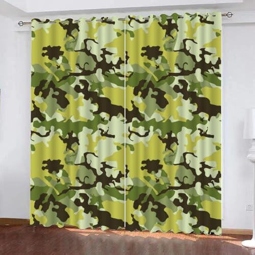 GIOVIA 3D Camouflage Vorhänge Abdunkelnde Abstrakt Geometrisch Kindervorhänge Vorhang mit ösen 2er Set Gardinen Blickdicht Verdunkelungs für Kinderzimmer Schlafzimmer Wohnzimmer B 110 X H 95 cm von GIOVIA