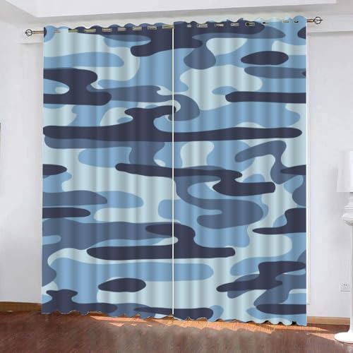 GIOVIA 3D Camouflage Vorhänge Abdunkelnde Abstrakt Geometrisch Kindervorhänge Vorhang mit ösen 2er Set Gardinen Blickdicht Verdunkelungs für Kinderzimmer Schlafzimmer Wohnzimmer B 110 X H 95 cm von GIOVIA