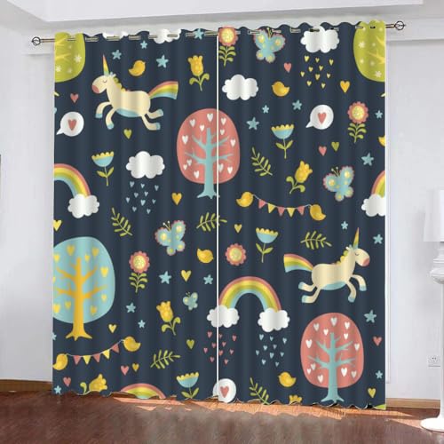 GIOVIA 3D Einhorn Gardinen Abdunkelnde Kawaii Einhorn Kindervorhänge Vorhang mit ösen 2er Set Vorhänge Blickdicht Verdunkelungs für Kinderzimmer Schlafzimmer Wohnzimmer B 140 X H 160 cm von GIOVIA