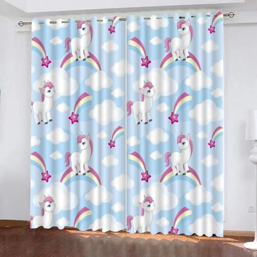 GIOVIA 3D Einhorn Gardinen Abdunkelnde Regenbogen Einhorn Kindervorhänge Vorhang mit ösen 2er Set Vorhänge Blickdicht Verdunkelungs für Kinderzimmer Schlafzimmer Wohnzimmer B 140 X H 160 cm von GIOVIA