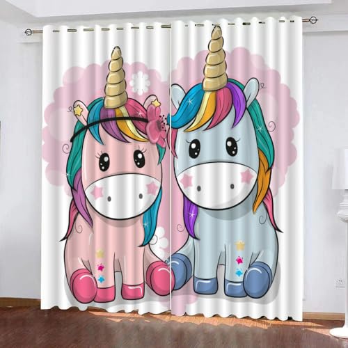 GIOVIA 3D Einhorn Vorhänge Abdunkelnde Paar Einhorn Kindervorhänge Vorhang mit ösen 2er Set Gardinen Blickdicht Verdunkelungs für Kinderzimmer Schlafzimmer Wohnzimmer B 150 X H 166 cm von GIOVIA