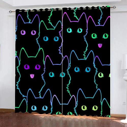 GIOVIA 3D Halloween Gardinen Abdunkelnde Halloween Katze Kindervorhänge Vorhang mit ösen 2er Set Vorhänge Blickdicht Verdunkelungs für Kinderzimmer Schlafzimmer Wohnzimmer B 140 X H 160 cm von GIOVIA