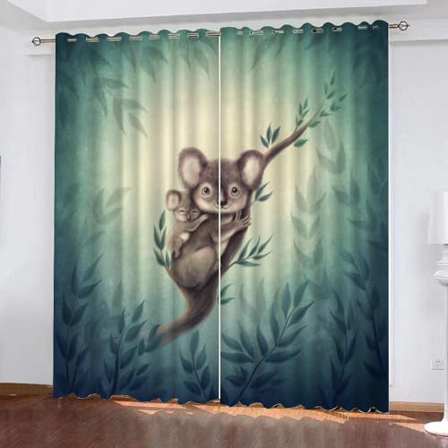 GIOVIA 3D Koala Gardinen Abdunkelnde Natur Wald Kindervorhänge Vorhang mit ösen 2er Set Vorhänge Blickdicht Verdunkelungs für Kinderzimmer Schlafzimmer Wohnzimmer B 140 X H 160 cm von GIOVIA