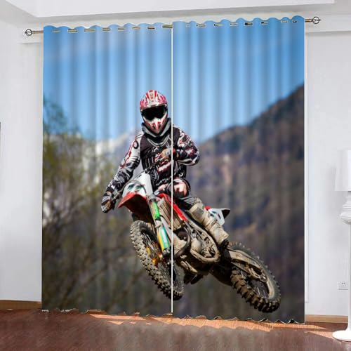 GIOVIA 3D Motocross Gardinen Abdunkelnde Motorrad Kindervorhänge Vorhang mit ösen 2er Set Vorhänge Blickdicht Verdunkelungs für Kinderzimmer Schlafzimmer Wohnzimmer B 200 X H 160 cm von GIOVIA