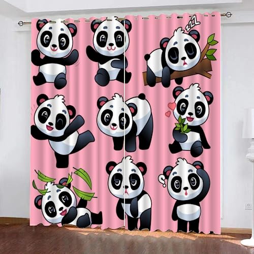 GIOVIA 3D Panda Vorhänge Abdunkelnde Kawaii Panda Kindervorhänge Vorhang mit ösen 2er Set Gardinen Blickdicht Verdunkelungs für Kinderzimmer Schlafzimmer Wohnzimmer B 110 X H 95 cm von GIOVIA