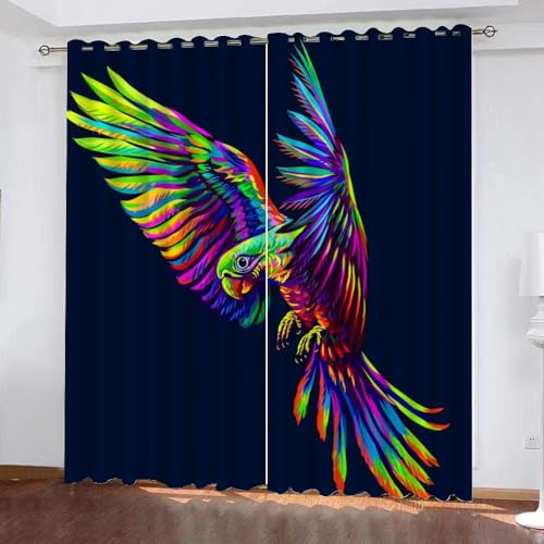 GIOVIA 3D Papagei Gardinen Abdunkelnde Bunt Graffiti Kindervorhänge Vorhang mit ösen 2er Set Vorhänge Blickdicht Verdunkelungs für Kinderzimmer Schlafzimmer Wohnzimmer B 140 X H 160 cm von GIOVIA