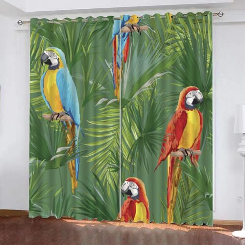 GIOVIA 3D Papagei Gardinen Abdunkelnde Tropisch Dschungel Kindervorhänge Vorhang mit ösen 2er Set Vorhänge Blickdicht Verdunkelungs für Kinderzimmer Schlafzimmer Wohnzimmer B 200 X H 160 cm von GIOVIA