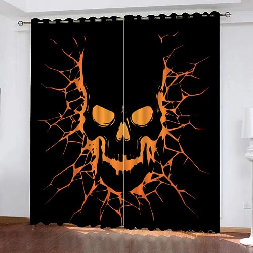 GIOVIA 3D Schädel Vorhänge Abdunkelnde Gothic Totenkopf Kindervorhänge Vorhang mit ösen 2er Set Gardinen Blickdicht Verdunkelungs für Kinderzimmer Schlafzimmer Wohnzimmer B 110 X H 95 cm von GIOVIA