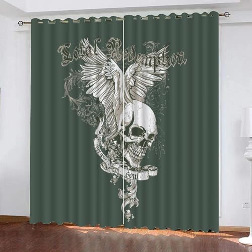 GIOVIA 3D Schädel Vorhänge Abdunkelnde Gothic Totenkopf Kindervorhänge Vorhang mit ösen 2er Set Gardinen Blickdicht Verdunkelungs für Kinderzimmer Schlafzimmer Wohnzimmer B 110 X H 95 cm von GIOVIA