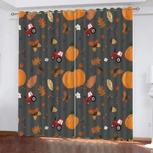 GIOVIA 3D Traktor Gardinen Abdunkelnde Herbst Kürbis Kindervorhänge Vorhang mit ösen 2er Set Vorhänge Blickdicht Verdunkelungs für Kinderzimmer Schlafzimmer Wohnzimmer B 140 X H 160 cm von GIOVIA