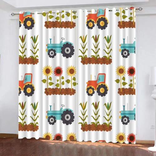GIOVIA 3D Traktor Vorhänge Abdunkelnde Cartoon Traktor Kindervorhänge Vorhang mit ösen 2er Set Gardinen Blickdicht Verdunkelungs für Kinderzimmer Schlafzimmer Wohnzimmer B 110 X H 95 cm von GIOVIA