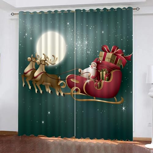 GIOVIA 3D Weihnachten Gardinen Abdunkelnde Weihnachtsmann Kindervorhänge Vorhang mit ösen 2er Set Vorhänge Blickdicht Verdunkelungs für Kinderzimmer Schlafzimmer Wohnzimmer B 140 X H 160 cm von GIOVIA