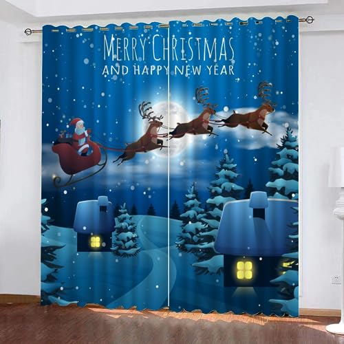 GIOVIA 3D Weihnachten Gardinen Abdunkelnde Weihnachtsmann Kindervorhänge Vorhang mit ösen 2er Set Vorhänge Blickdicht Verdunkelungs für Kinderzimmer Schlafzimmer Wohnzimmer B 140 X H 160 cm von GIOVIA