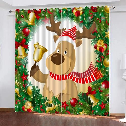 GIOVIA 3D Weihnachten Vorhänge Abdunkelnde Weihnachten Rentier Kindervorhänge Vorhang mit ösen 2er Set Gardinen Blickdicht Verdunkelungs für Kinderzimmer Schlafzimmer Wohnzimmer B 110 X H 95 cm von GIOVIA