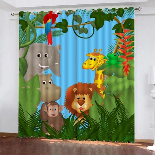 GIOVIA 3D Zoo Vorhänge Abdunkelnde Tropisch Dschungel Kindervorhänge Vorhang mit ösen 2er Set Gardinen Blickdicht Verdunkelungs für Kinderzimmer Schlafzimmer Wohnzimmer B 110 X H 95 cm von GIOVIA