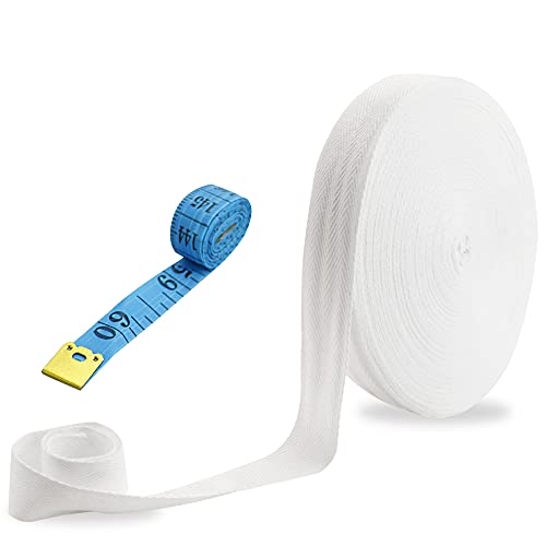 GIRAFEDA Baumwollband 25 mm Twill Band Weich Jersey Schrägband 45m Einfassband Baumwolle Fischgrätband Gefalztes Köperband Weiß Baumwollschrägband mit Zoll-Maßband für Handwerk Nähen Stricken GIRAFEDA Baumwollband 25 mm Twill Band Weich Jersey Schrägband 45m Einfassband Baumwolle Fischgrätband Gefalztes Köperband Weiß Baumwollschrägband mit Zoll-Maßband für Handwerk Nähen Stricken von GIRAFEDA