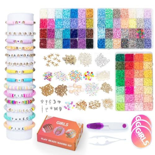 13200 Stück Polymer-Ton-Perlen, Armbandherstellungs-Set, DIY, 84 mehrfarbige flache runde Perlen für Schmuckherstellung, mit Schmuckanhängern, Charms, Buchstabenperlen und elastischen Schnüren für 13200 Stück Polymer-Ton-Perlen, Armbandherstellungs-Set, DIY, 84 mehrfarbige flache runde Perlen für Schmuckherstellung, mit Schmuckanhängern, Charms, Buchstabenperlen und elastischen Schnüren für von GIRLS CREATIVITY