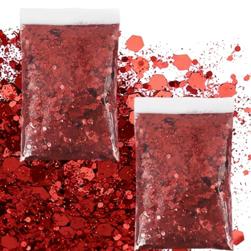 GIUSOBG Glitzer zum Basteln, 100g Glitzer Gesicht, 0.2+1+3mm Ultra Fine Glitzerpulver für Nägel Gesicht Makeup Kartenbasteln Handwerk Nagelkunst (Dunkelrot) von GIUSOBG
