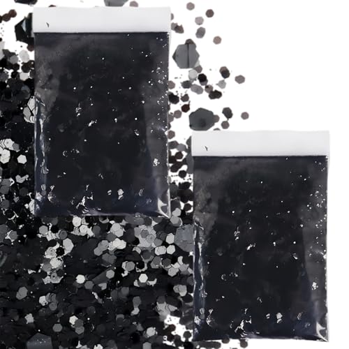 GIUSOBG Glitzer zum Basteln, 100g Glitzer Gesicht, 0.2+1+3mm Ultra Fine Glitzerpulver für Nägel Gesicht Makeup Kartenbasteln Handwerk Nagelkunst (Reines Schwarz) von GIUSOBG