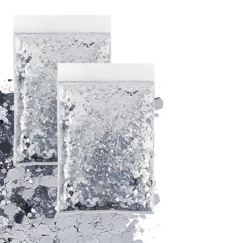 GIUSOBG Glitzer zum Basteln, 100g Glitzer Gesicht, 0.2+1+3mm Ultra Fine Glitzerpulver für Nägel Gesicht Makeup Kartenbasteln Handwerk Nagelkunst (Silber) von GIUSOBG