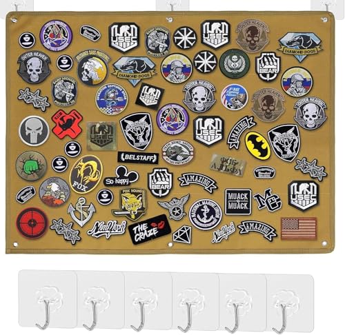 GIUSOBG Patch Wand Klett 60x45cm Braun Ausgestattet mit 6 Haken und Schlaufen Patch Wand Faltbar Klettwand Geeignet zum Aufhängen und Sammeln von Taktischen Sergeant-Abzeichen Medaillen usw von GIUSOBG