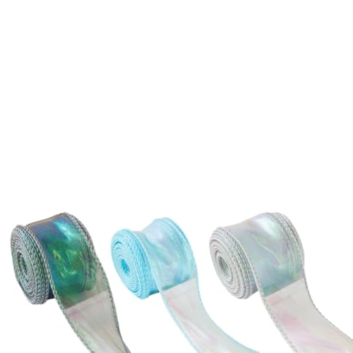GIUSOBG Schillerndes Organzaband, 3 Rollen 4 CM X 9M litzerndes Polyester-Organzaband, transparentes Chiffonband für Geschenkverpackungen, Hochzeit (Silber, Grün, Blau) von GIUSOBG
