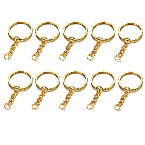 GIVBRO 10 Stück Schlüsselringe Schlüsselanhänger Ringe Runde Splits Schlüsselanhänger mit Kette – Schlüsselanhänger für DIY Handwerk Schmuck Anhänger Herstellung Gold, 25 mm von GIVBRO