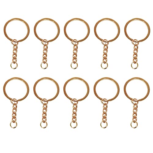 GIVBRO 10 Stück Schlüsselringe Schlüsselanhänger Ringe Runde Splits Schlüsselanhänger mit Kette – Schlüsselanhänger für DIY Handwerk Schmuck Anhänger Herstellung Light Gold, 25 mm von GIVBRO