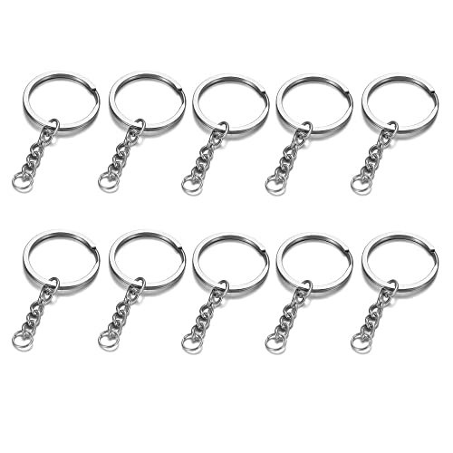 GIVBRO 10 Stück Schlüsselringe Schlüsselanhänger Ringe Runde Splits Schlüsselanhänger mit Kette – Schlüsselanhänger für DIY Handwerk Schmuck Anhänger Herstellung Silber, 25 mm von GIVBRO