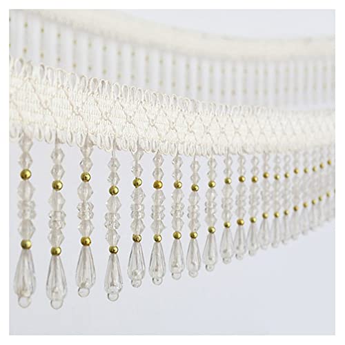 GIVBRO 3 m Perlen-Fransenborte, Quaste, Spitzenbänder, hängende Dekoration zum Nähen, Kostümzubehör, Weiß von GIVBRO
