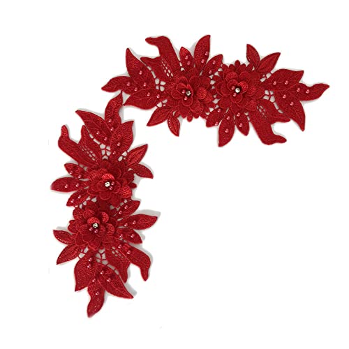 GIVBRO 3D Blume Applikation Nähen Patch Bestickte Spitze Fake Kragen für Stoff Party Kleid Dekoration Kostüm Zubehör Rot von GIVBRO