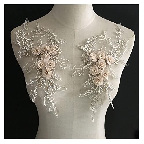 GIVBRO 3D Blume Spitze Kragen Applikation Bestickter Aufnäher zum Nähen Tuch Kleid Dekoration Kostüm Zubehör Beige von GIVBRO