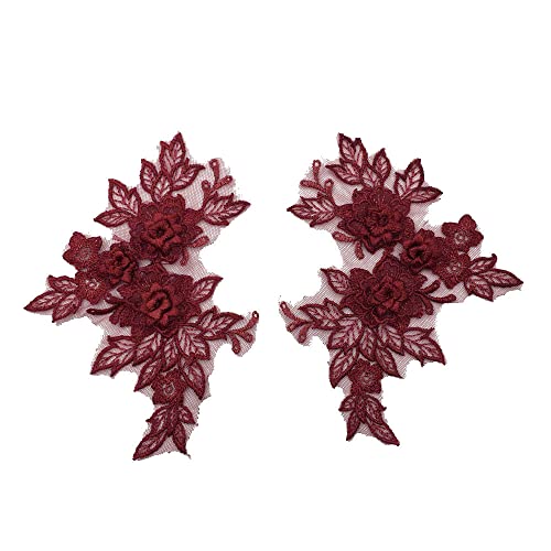 GIVBRO 3D-Blume bestickte Spitzenapplikationen Kragen Patches Fake Kragen für Hemd Kleid DIY Handwerk Kostüm Zubehör Rotwein von GIVBRO